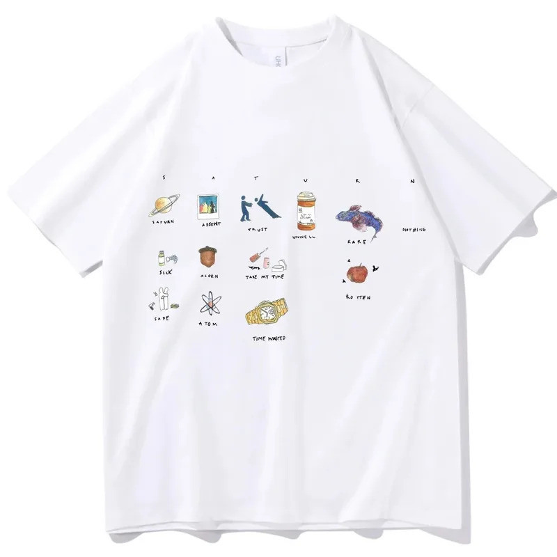 เสื้อยืด Sza Saturn แบบยูนิเซ็กซ์ ฮาราจูกุ คอวี แขนสั้น ของขวัญสำหรับแฟนๆ