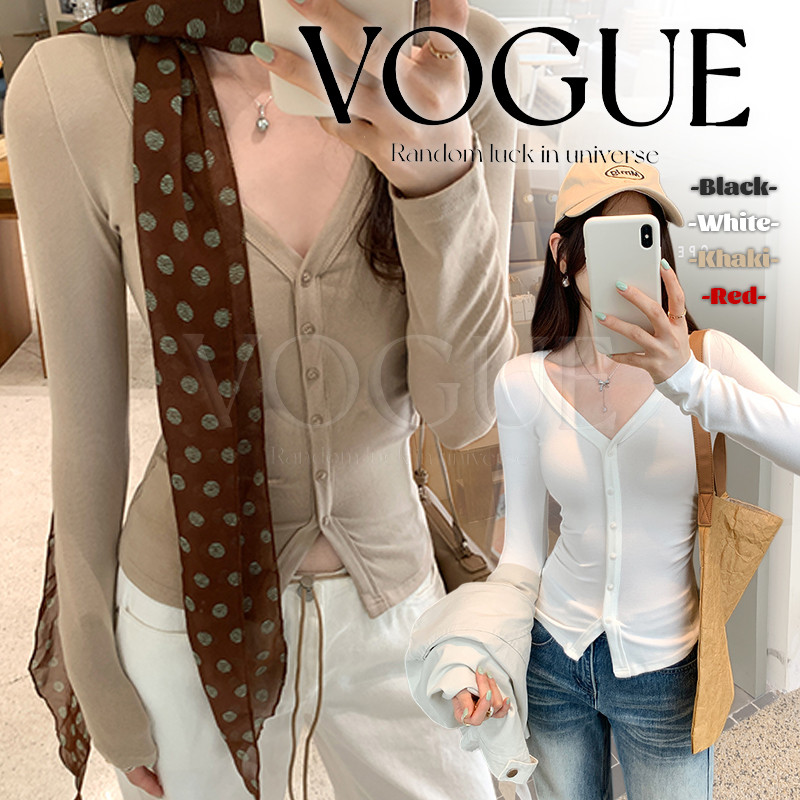 Vogue🌟พร้อมส่ง🌟 เสื้อแขนยาว เสริมฟองน้ำ ผ้านุ่มนิ่ม ยืดพอดีตัวสีสดใส (FY5206)