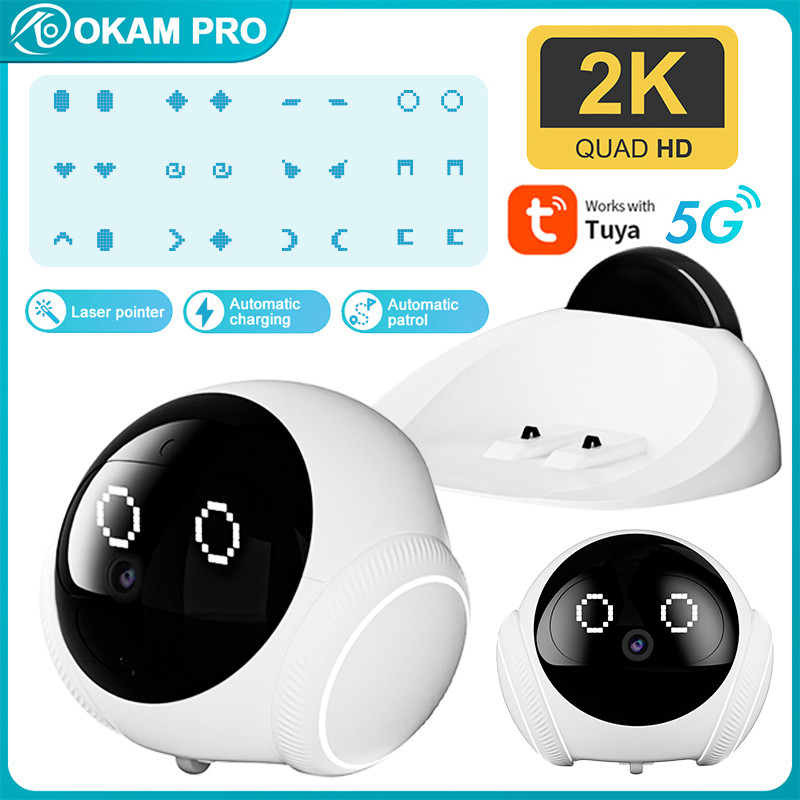 OKAM Magic S1 หุ่นยนต์กล้อง HD 2K 5G WIFI กล้องสัตว์เลี้ยงระยะไกลมือถือ Expression Interactive สัตว์เลี้ยง Health Detection Ai สมาร์ทกล้อง mini EBOrobot TUYA APP