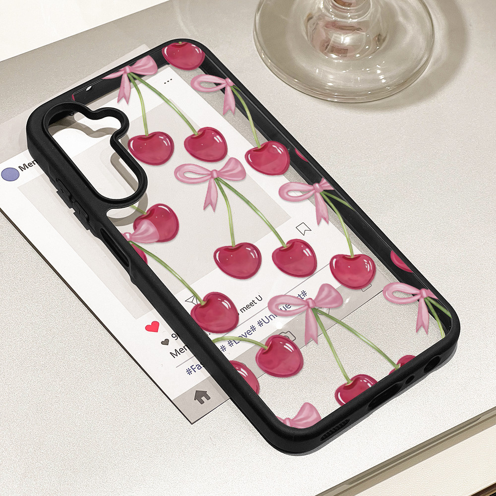 เชอร์รี่น่ารัก เคส For Samsung A07 A17 A16 A06 A05S A05 A36 A55 A15 A54 A56 A35 A25 A34 S26 S24อะคริลิกฝ้า เคสโทรศัพท์