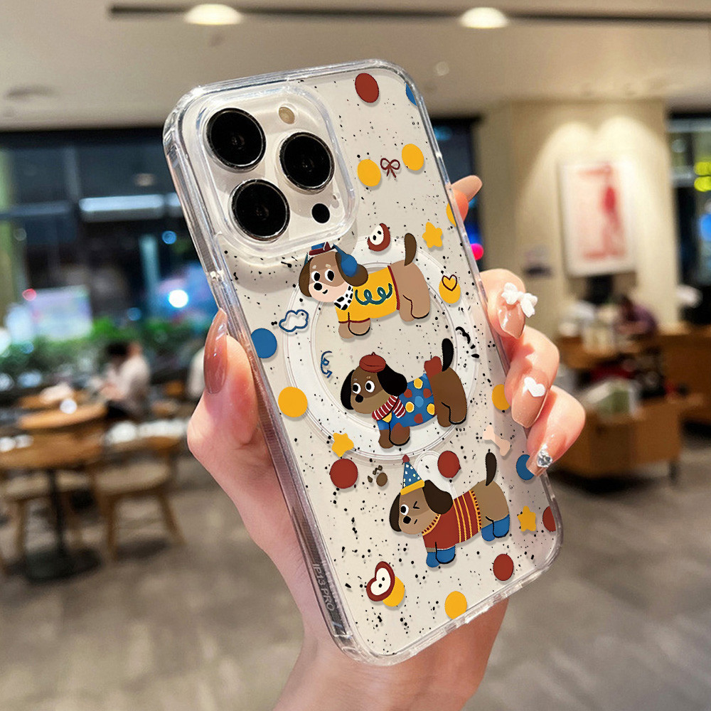 เคสไอโฟน For iPhone 17 11 13 16 12 14 15 Pro Max 13Pro สำหรับ iPhone 11 17Air ลูกสุนัขน่ารัก เคสใสชาร์จไร้สายแบบแม่เหล็ก