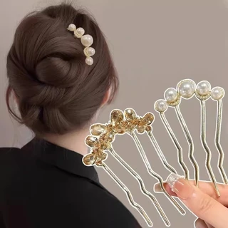 ผู้หญิง 4 ฟัน U-รูป Hairpin Rhinestone Pearl Hair เข็มกลัดแฟชั่นเกาหลีอุปกรณ์เสริมผม