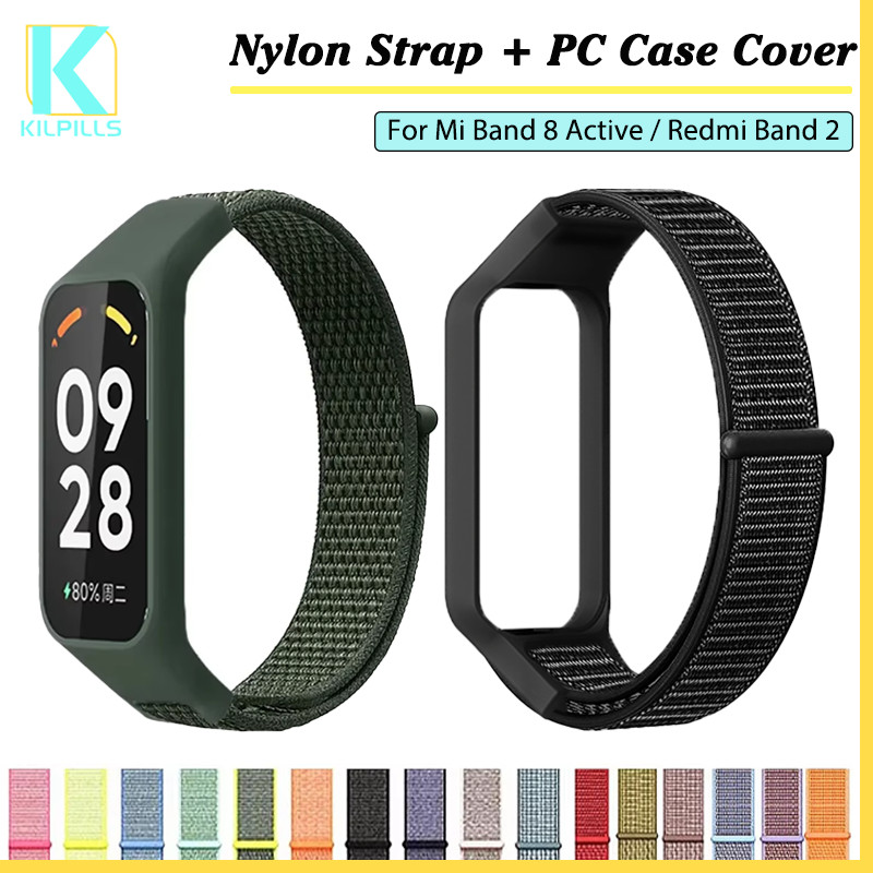 กรณีพีซีสายไนลอนกีฬา for Smartwatch Mi Band 8 Active / Redmi Band 2 เข็มขัดปรับได้นุ่มวงปกป้องหน้าจอ