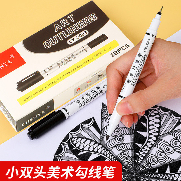 สีเมจิก Art Hook Line Marker Oily Small Double-ended Marker CD Pen Sketch Painting Marker กันน้ํา