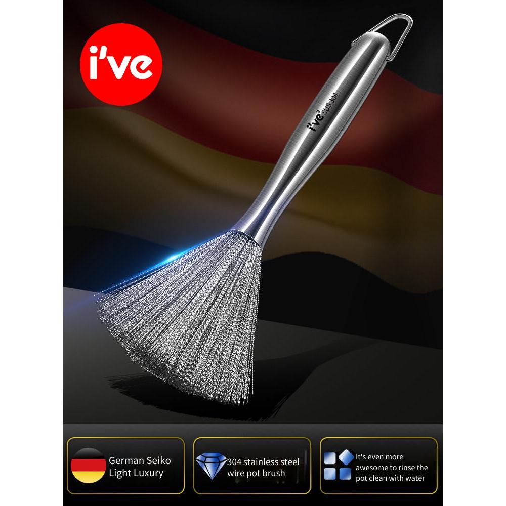ive pot brush 304 stainless steel pot brush, household washing utensil, long handled steel wire desc