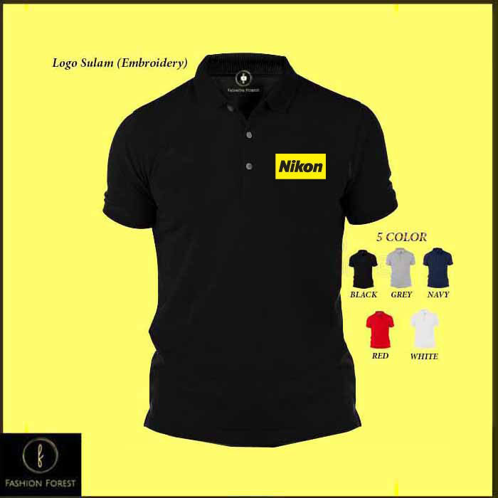 เสื้อโปโล  sulam Polo Clic T Shirt Sulam Nikon Digital SLR Camera Baju Lelaki Cotton Embroider Fashi