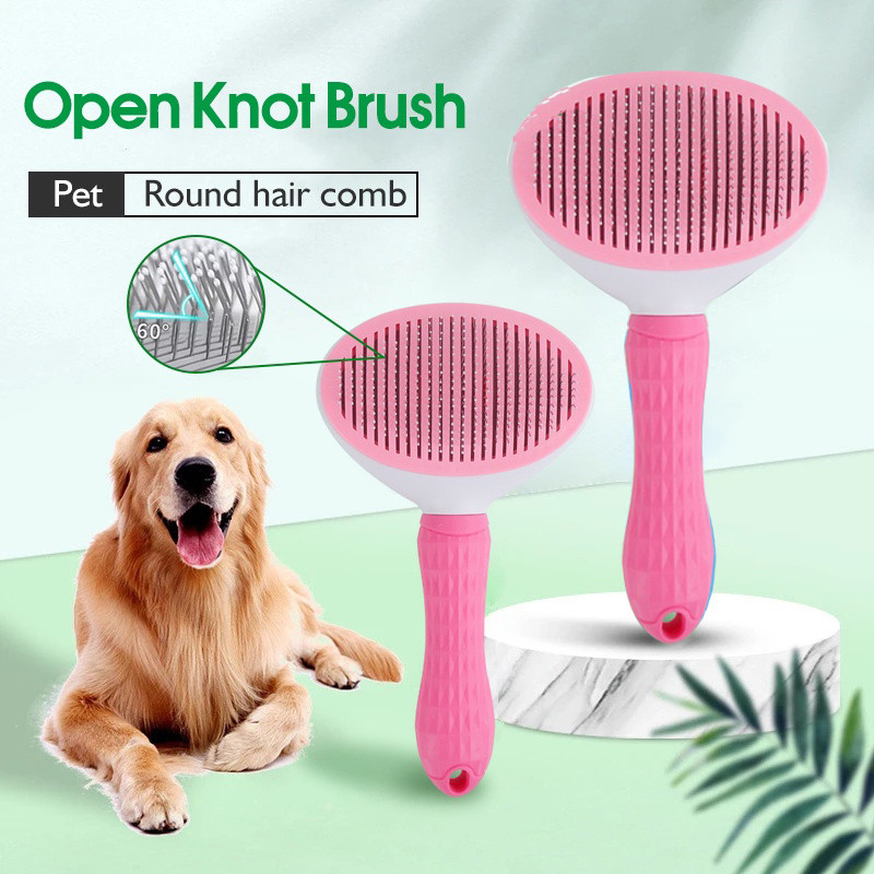 หวีกำจัดขน หวีแปรงขนสัตว์ Pet Comb หวีสุนัข มีปุ่มกดเพื่อดันขนออก ทำความสะอาดง่าย การหวีผมสัตว์เลี้ยง