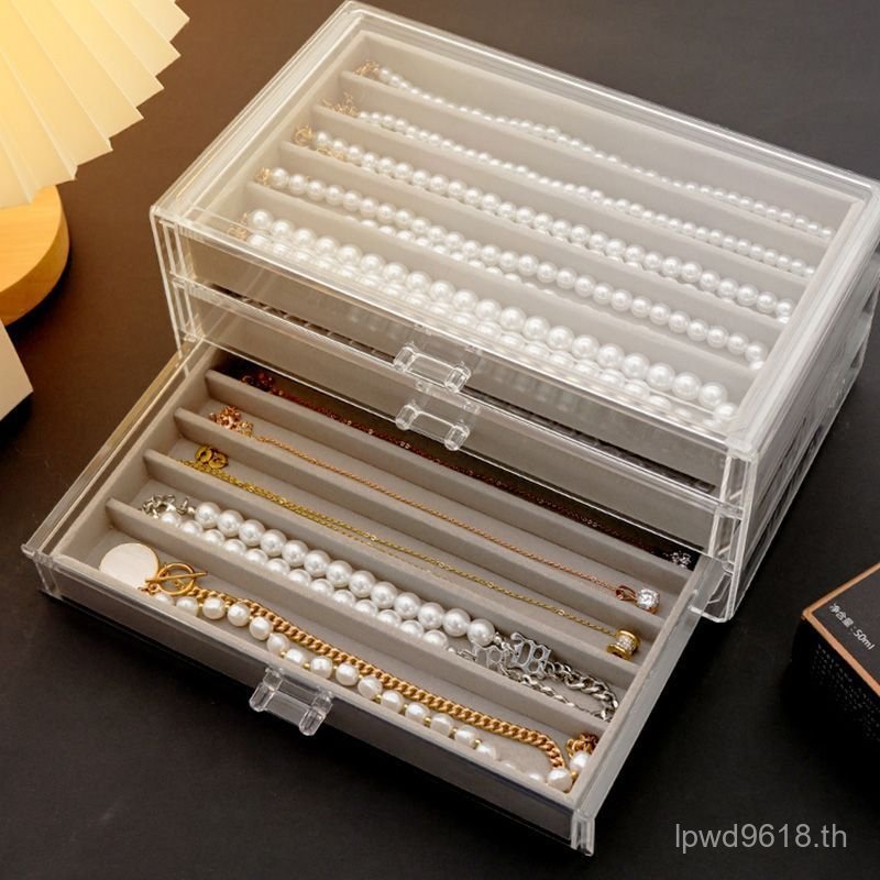 ลูกปัดลิ้นชักสก์ท็อปจัดระเบียบกล่องเครื่องประดับสร้อยคอสร้อยข้อมือถาดกล่องเก็บยาวป้องกันฝุ่นสร้อยคอม