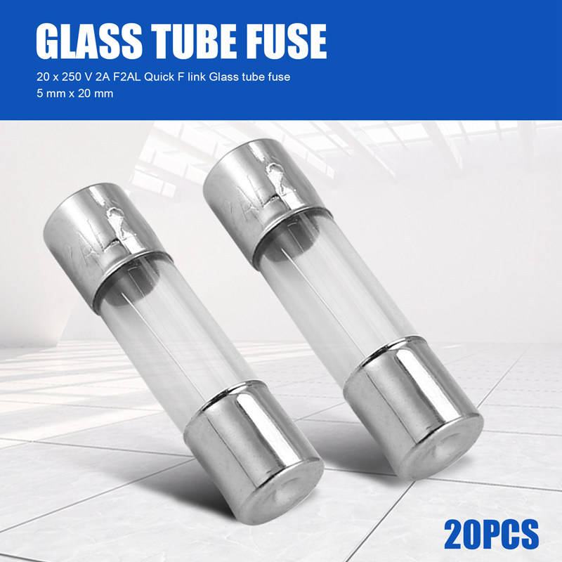 20 x 250 V 2A F2AL Quick F link ฟิวส์หลอดแก้ว 5 มม. x 20 มม.