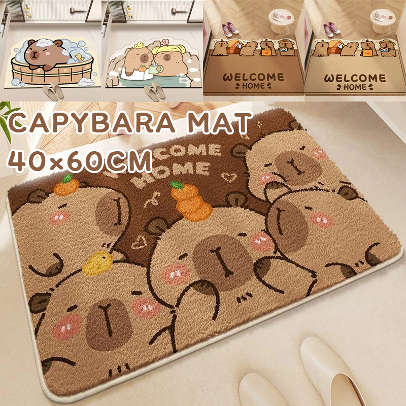 COD พรมนิ่ม Capybara 40*60CM ดูดซับน้ำได้ดี ลายน่ารักสุดๆ กันลื่น แบบแห้งเร็ว