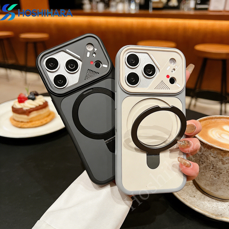 สีการปิดกั้นเคสโทรศัพท์แม่เหล็กสําหรับiPhone 17 Air 16 16e 15 14 13 12 Plus Pro Max 17pro 14Plusกันกระแทกพร้อมขาตั้งโลหะปลอกiPhone 17ProMax 12promax Soft-ขอบปกแข็ง