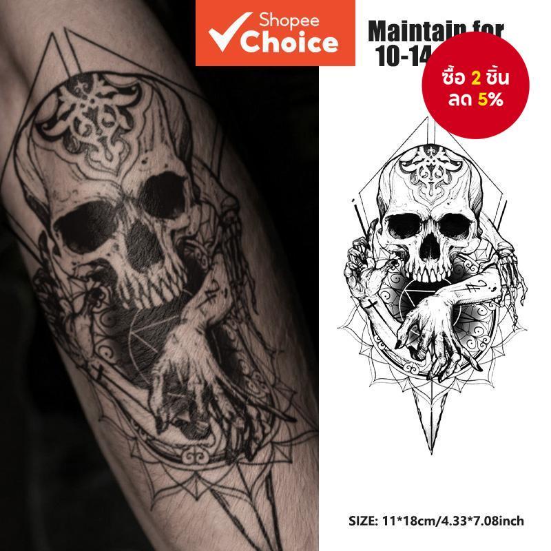 Magician Skull King รอยสักชั่วคราวกันน้ําติดทนนาน 15 วันชุดกึ่งถาวร