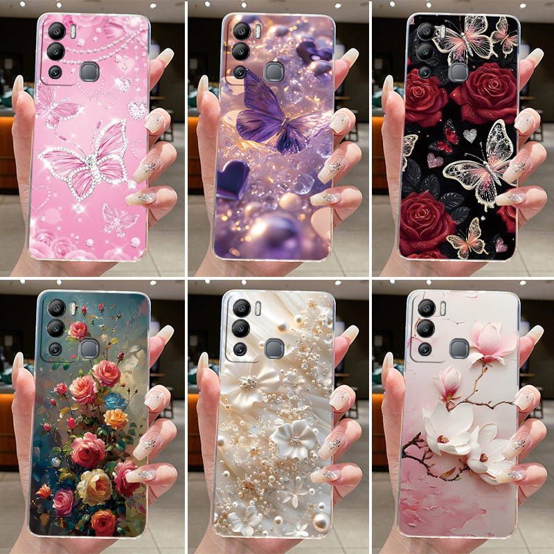 สําหรับ Infinix Hot 12i 12 Play X6816 X6816C X665 X665B แฟชั่นผีเสื้อดอกไม้ปลอก Hot12i 12Play Clear Soft ซิลิโคน Jelly เคสโทรศัพท์