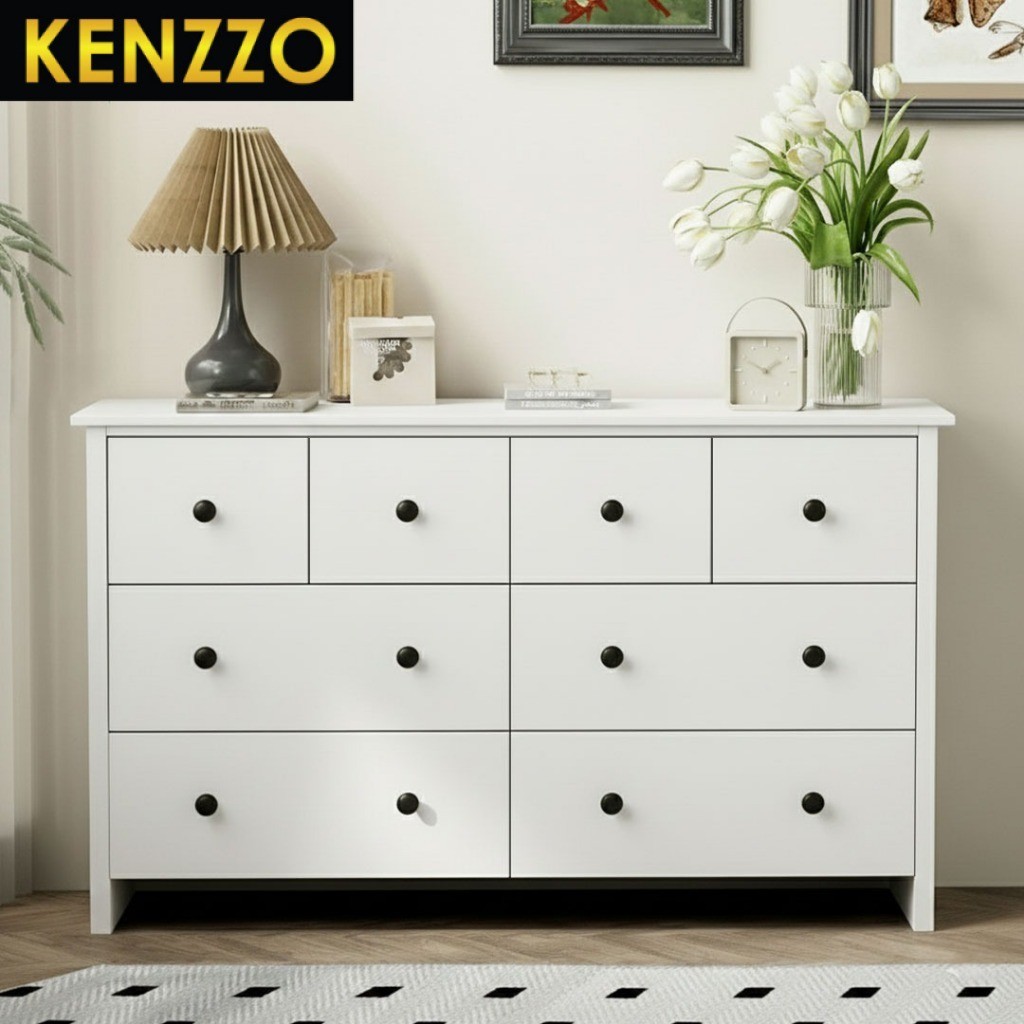 Kenzzo: ตู้ลิ้นชักไม้ 8 ช่อง ทรงเตี้ย พร้อมลิ้นชัก เพิ่มพื้นที่จัดเก็บ  Basra Multi-Function 8 Drawe