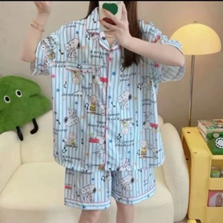 PrintVibe ชุดนอนผู้หญิงผ้าไหมอิตาลี่เเฟชั่นใหม่ลายการ์ตูน น่…