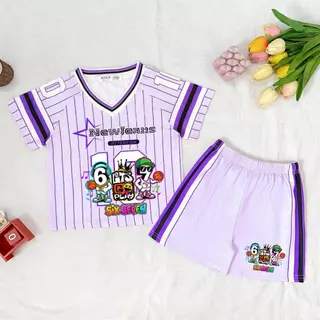 PINKชุดเซ็ทเด็กกีฬาขาสั้น แต่งลายSix seven 67 เนื้อผ้าใส่สบาย ระบายอากาศดี ชุดลำลอง ใส่สบาย แฟชั่นเด็กน่ารัก