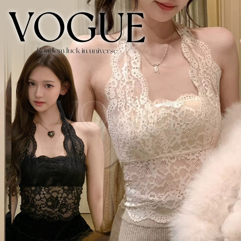 Vogue🌟พร้อมส่ง🌟 เสื้อคล้องคอ ซีทรูลายลูกไม้ มี3สี ใส่สบาย แมตทุกลุค เข้ากับทุกสถานที่ (FY2924)