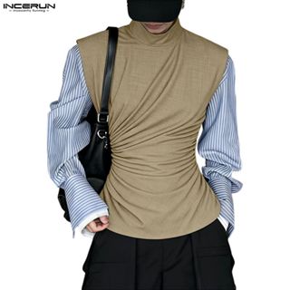 เสื้อANK tank men สไตล์เกาหลี ดีไซน์ pleated คอครึ่งสูง คล้อ…