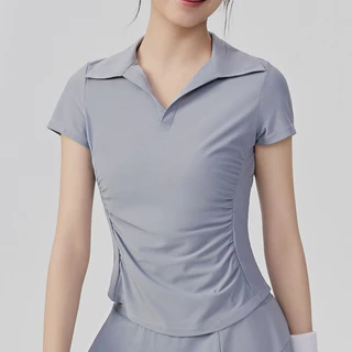 เสื้อโปโลแอคทีฟสำหรับออกกำลังกาย คอจีบเอว พิลาทิส โยคะ และฟิตเนส