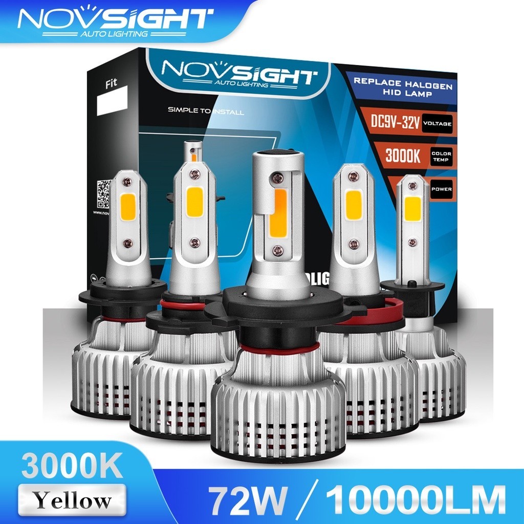 Novsight N12Y 3000K ไฟหน้ารถ LED หมอก H4 H7 H1 H11 H3 HB2 9005 9006 9003 HB4 HB3 โคมไฟ 10000LM 72W