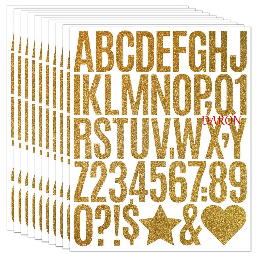 DARON 5 แผ่น Glitter Letter สติกเกอร์,ตัวอักษรภาษาอังกฤษ AZ 2/1.5 นิ้วตัวอักษร Big Letter สติกเกอร์,