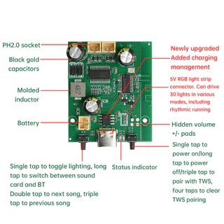 DC5V/3.7V แบตเตอรี่ขับเคลื่อน TWS สเตอริโอ BT เครื่องขยายเสียง 2*10W Dual Channel ปรับโทนและชาร์จได้