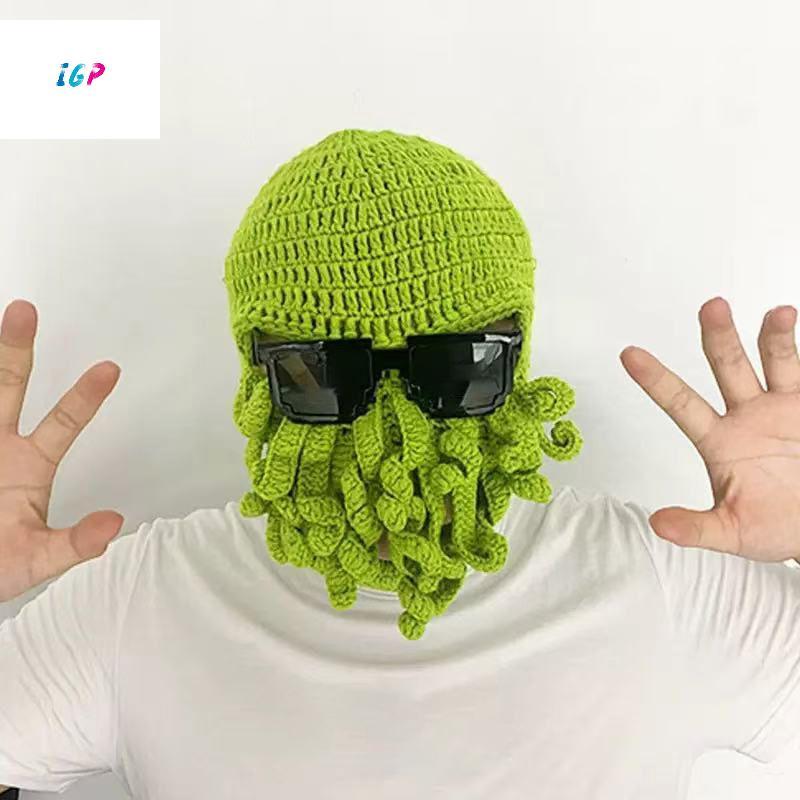 (IGP) Tentacle Octopus หมวกผ้าฝ้าย Crazy Party หมวกปลาหมึก Balaclava หมวกฤดูหนาวที่อบอุ่นถักหมวก Oct