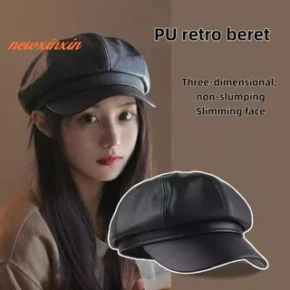[NT-t] Vintage Rivet Beret Harajuku Y2K สาว Gothic Lolita Bla หนัง Dark Face เปิดเผยแบน Newsboy หมวก Beret หมวก [ใหม่]