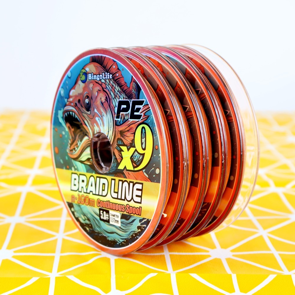 BingoLife สายตกปลาถัก PE X9 สีส้ม 5x100m 500m โดยไม่ต้อง Break 7 กก. ~ 40.3 กก. แข็งแรงและทนต่อการแข