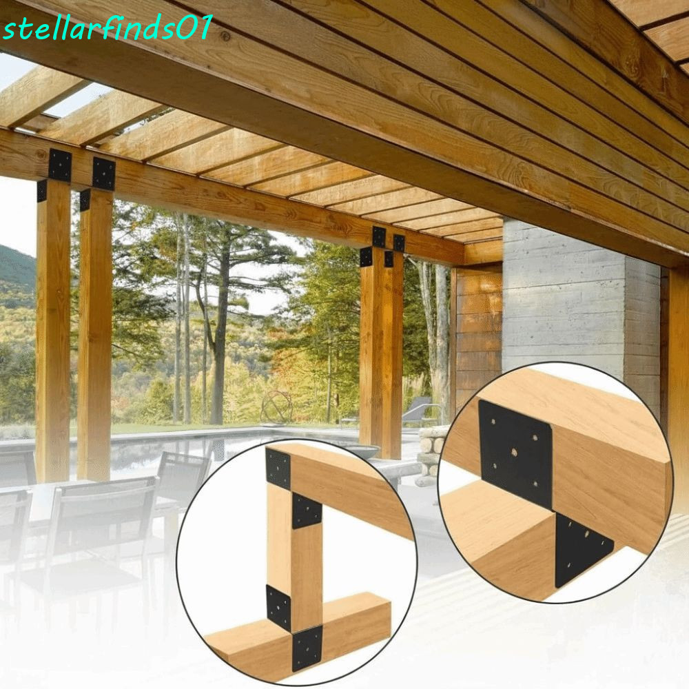 STELLARFIND Pergola ชุด, ทนต่อการกัดกร่อนปรับ Pergola Brackets, Connector โลหะสีดําพร้อมสกรู Beam Co