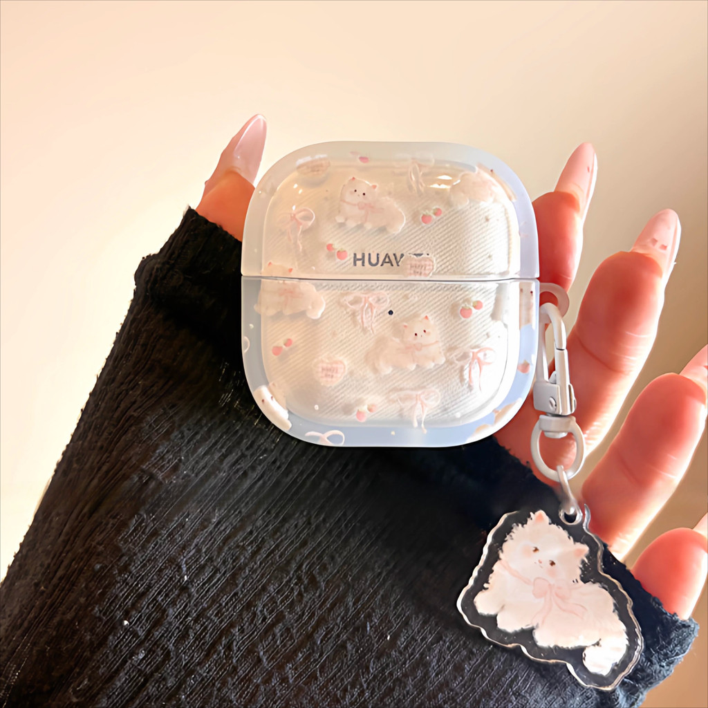 Huawei Freeclip2 Cherry Cat สําหรับ HUAWEIfreebuds5/5i Huawei 5 เคสป้องกัน freeclip1 ใหม่ buds6/6i โปร่งใสชุดหูฟังบลูทูธกรณี se2 เคสแข็งเคสป้องกัน