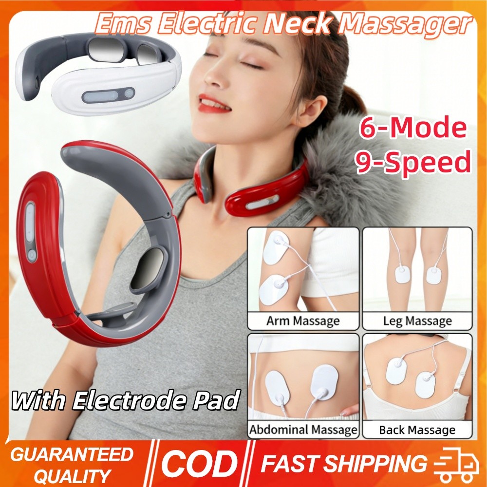 Ems เครื่องนวดคอไฟฟ้า 6 โหมด 9-Speed Massager กล้ามเนื้อผ่อนคลายแบตเตอรี่เครื่องนวดคอเครื่องมือ Electrode Pad ผ่อนคลายปากมดลูกบรรเทาอาการปวด