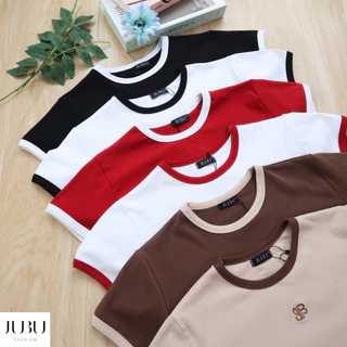 JUBUFASHION เสื้อยืดคอกลมทูโทน เสื้อสาวอวบ T-Shirt ผ้ายูนิโคล ไซส์L/XL อก35-44นิ้ว ส่งด่วน#606