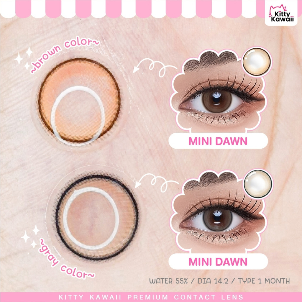 💖คอนแทคเลนส์ - รุ่น Mini Dawn (kittykawaii)💖Size S💖สี : Brown / Gray / Light Brown