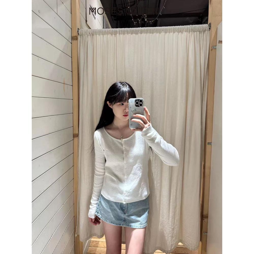 MOSESQUEEN โมเสส คาร์ดิแกนผู้หญิง ลายละเอียดทอแน่นแขนยาว สไตล์เรียบง่าย ใส่ง่ายตลอดปี เหมาะทั้งใส่ในและนอกบ้าน #69001 - รูปที่ 6