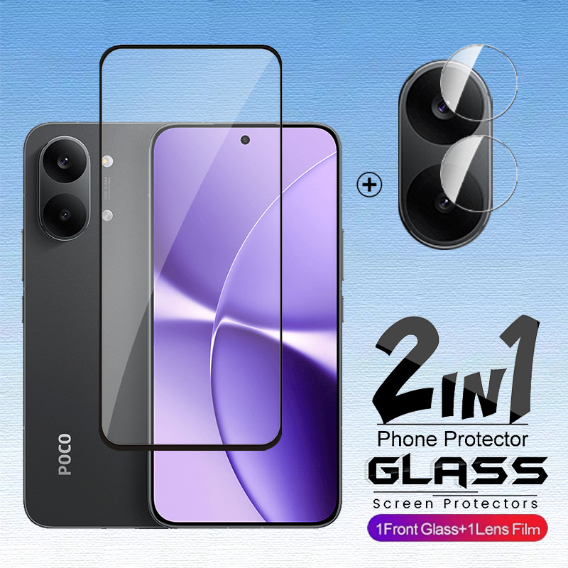 2in1 สําหรับ Xiaomi Poco X8 X7 X6 Pro Max 5G ป้องกันหน้าจอกระจกนิรภัย PocoX8 ProMax X8Pro ลายนิ้วมือปลดล็อคโปร่งใส HD Clear Coverage เลนส์กล้องป้องกันฟิล์ม
