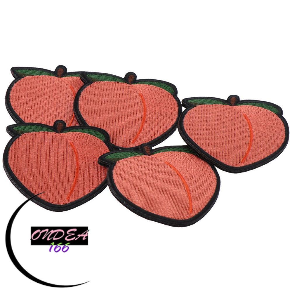 ONDEAL66 Peach Patch, 2.99 * 3.07in Peach Hook&Loop Patch, Loop Backing Pack of 5 Fun Patch for Jean