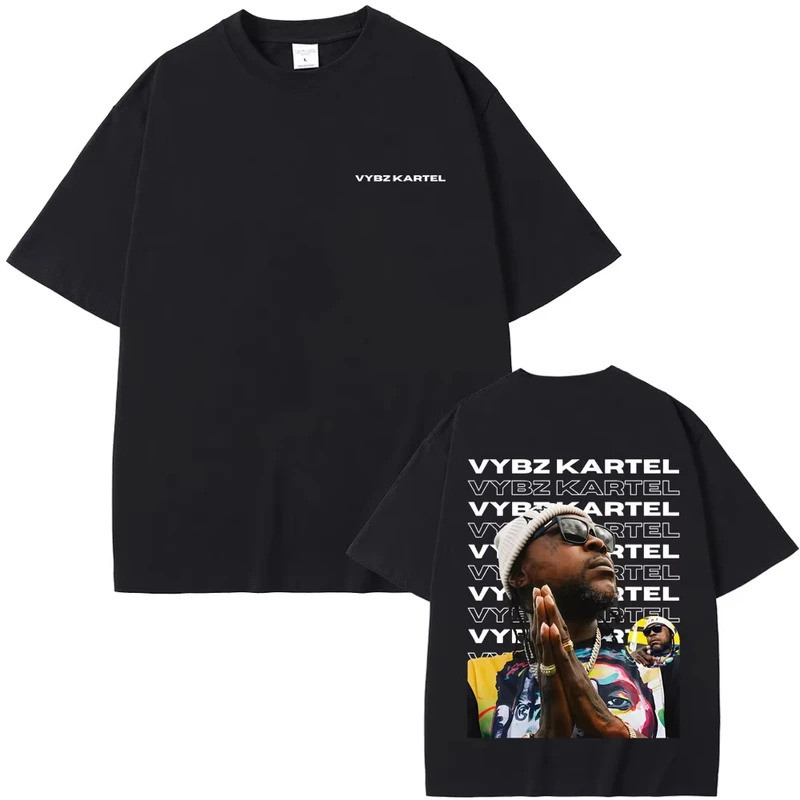 เสื้อยืดแฟชั่นฮิปฮอปสำหรับผู้ชายและผู้หญิง ลายแร็ปเปอร์ Vybz Kartel เสื้อยืดลำลองผ้าฝ้ายสไตล์เรโทร เ