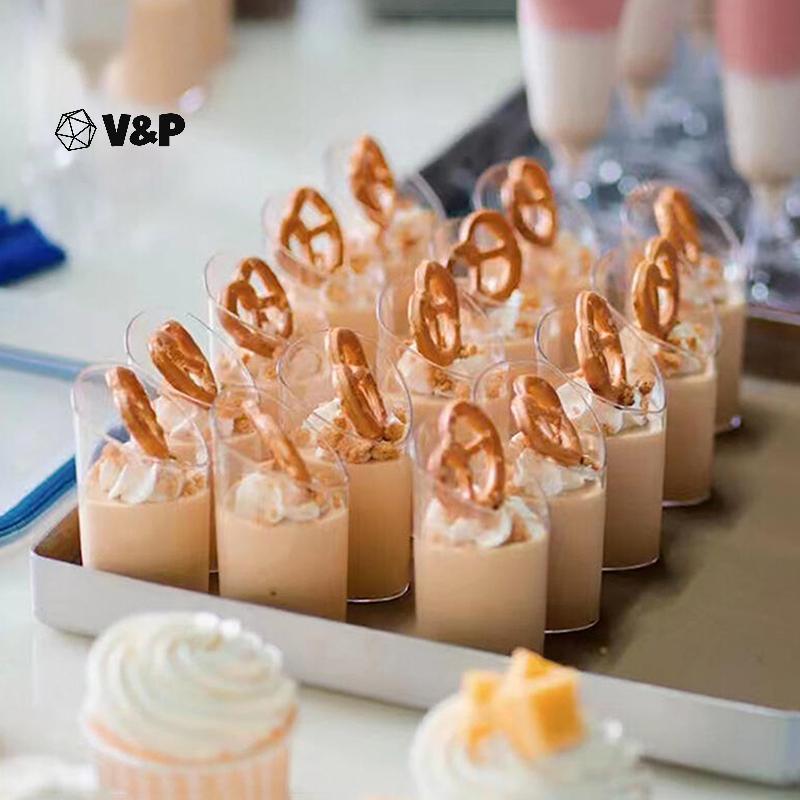 V & P 10 ชิ้น 80 มิลลิลิตรพุดดิ้งพลาสติกถ้วย 10 ช้อนไอศกรีมมูสขนมหวาน Picnic Party Paing ถ้วยขนมหวาน