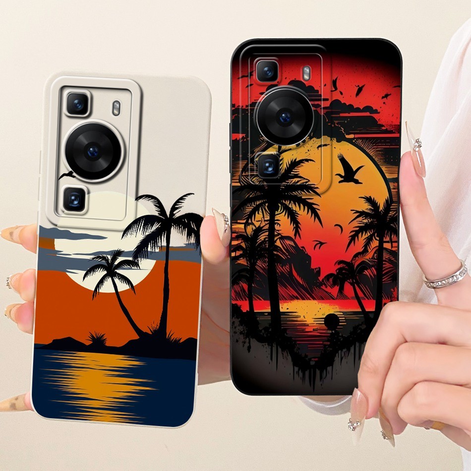 สําหรับ Huawei P60 Pro P 60 P60 Art เลนส์ป้องกันกรณี P60Pro P60Art P60 แฟชั่น Dusk Beach ภาพวาดซิลิโ