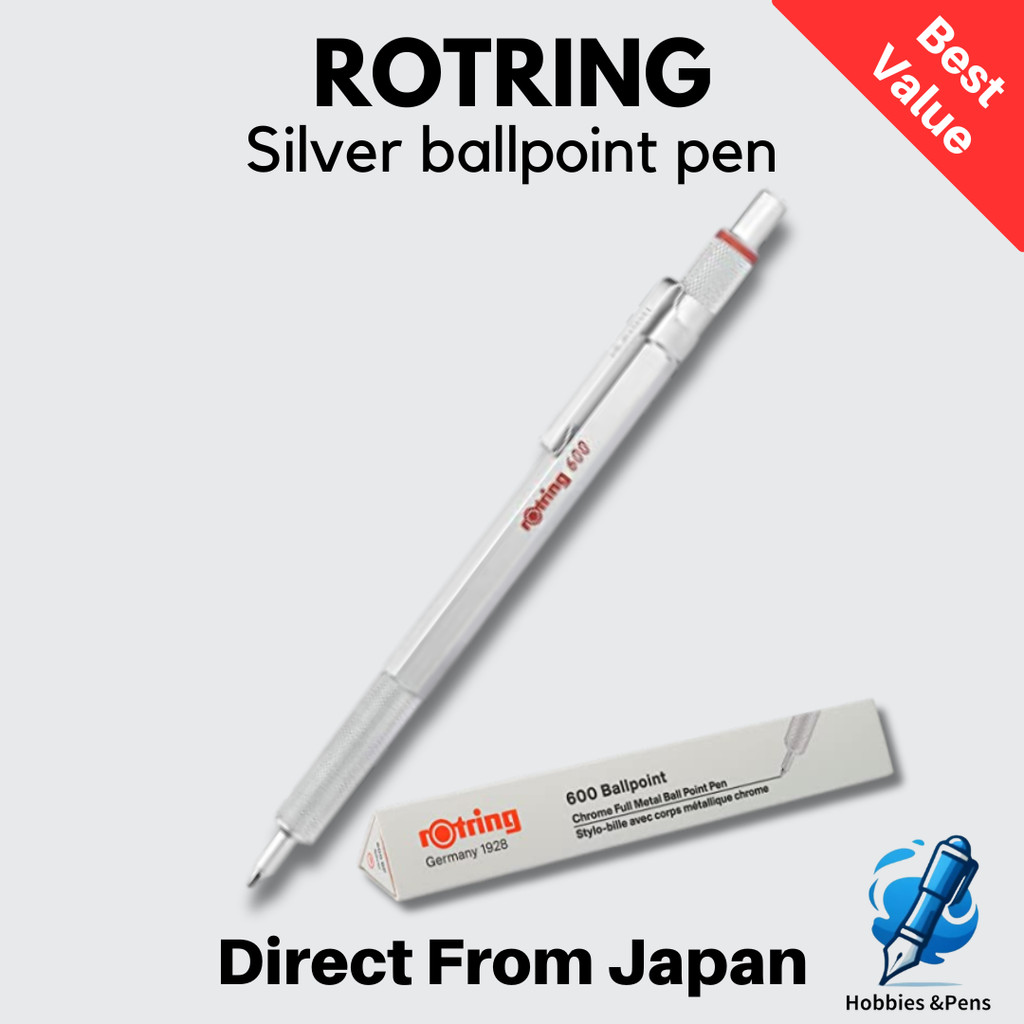 rotring 600 Ballpoint Pen Silver Push Type Professional Use 1 pc