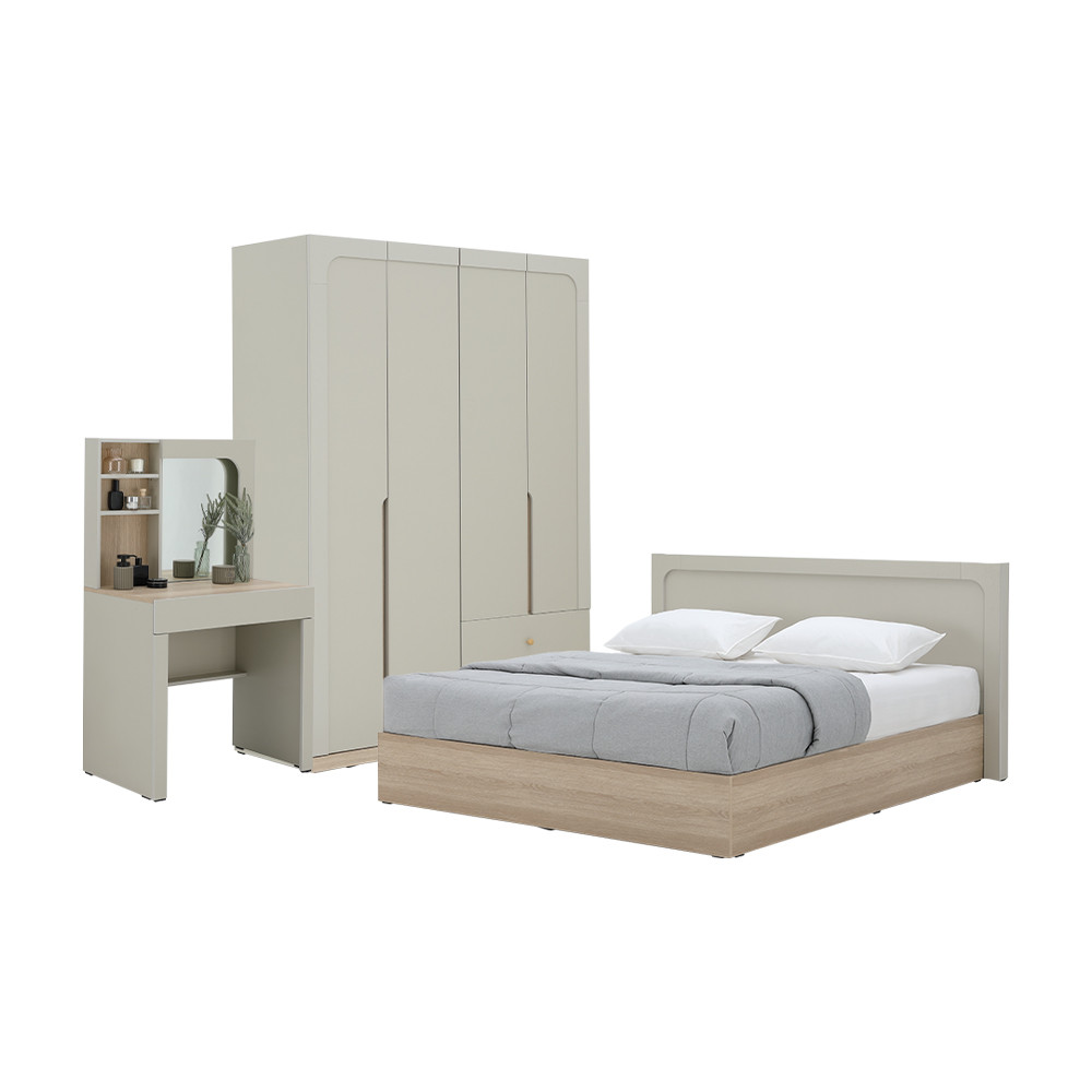 INDEX LIVING MALL ชุดห้องนอน รุ่นเมลเบิร์น (เตียง, ตู้เสื้อผ้า 4 บาน, โต๊ะเครื่องแป้ง) - สีหินทราย/เลอบาน่า โอ๊ค - รูปที่ 2