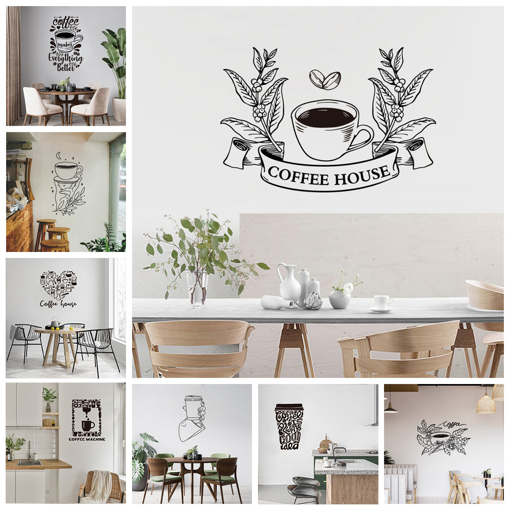 ของตกแต่งร้านกาแฟ. สติ๊กเกอร์ติดผนัง. วัสดุตกแต่งสําหรับสติกเกอร์จิตรกรรมฝาผนัง ความงามยามว่างและศิลปะ