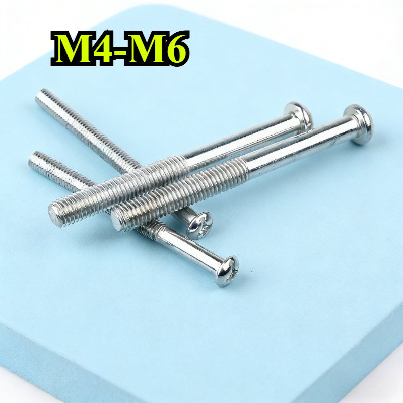 【ZQ-R1】สกรู น็อต jp น็อต สกรู หัวกลม หัวแพน แฉก p+ สังกะสีสีขาว เกลียวมิล เธรดครึ่ง  M4/M5/M6