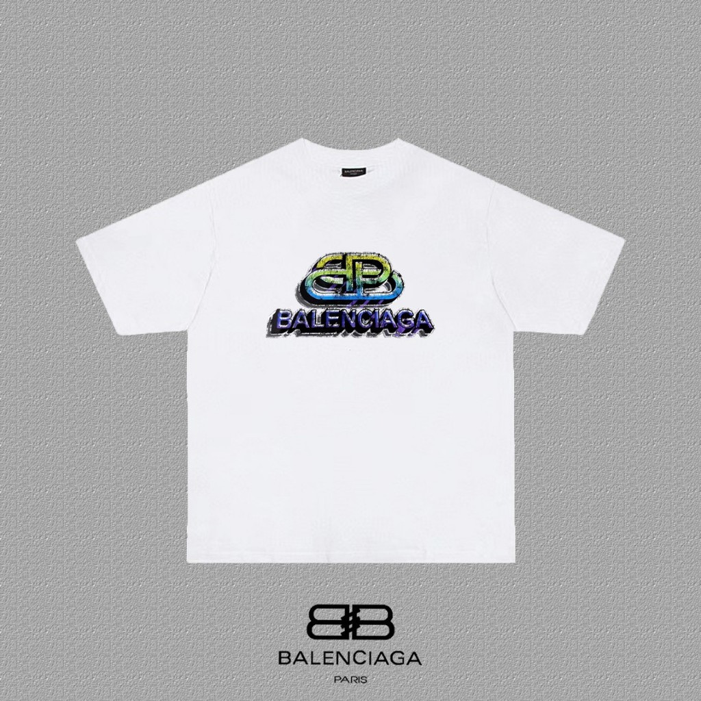 BALENCIAGA/BALENCIAGA เสื้อยืดคอกลมแขนสั้นสไตล์คู่ผู้ชายธุรกิจ Breathable Raglan Sleeve Bottoming ด้