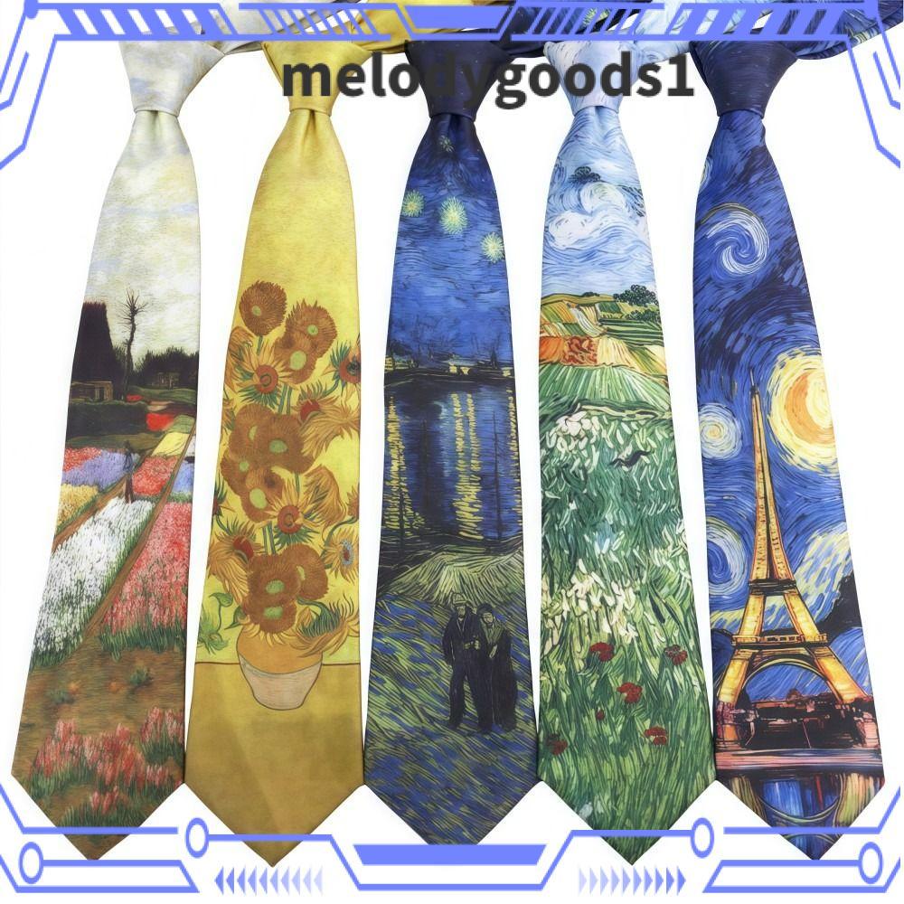 MELODYGOODS เนคไทนุ่มพิมพ์ลายดอกไม้สไตล์ภาพวาดสีน้ำ Öl มีสไตล์แวนโก๊ะ vintage โพลีเอสเตอร์ อุปกรณ์เสริมสำหรับเสื้อผ้าในงานเฉลิมฉลอง