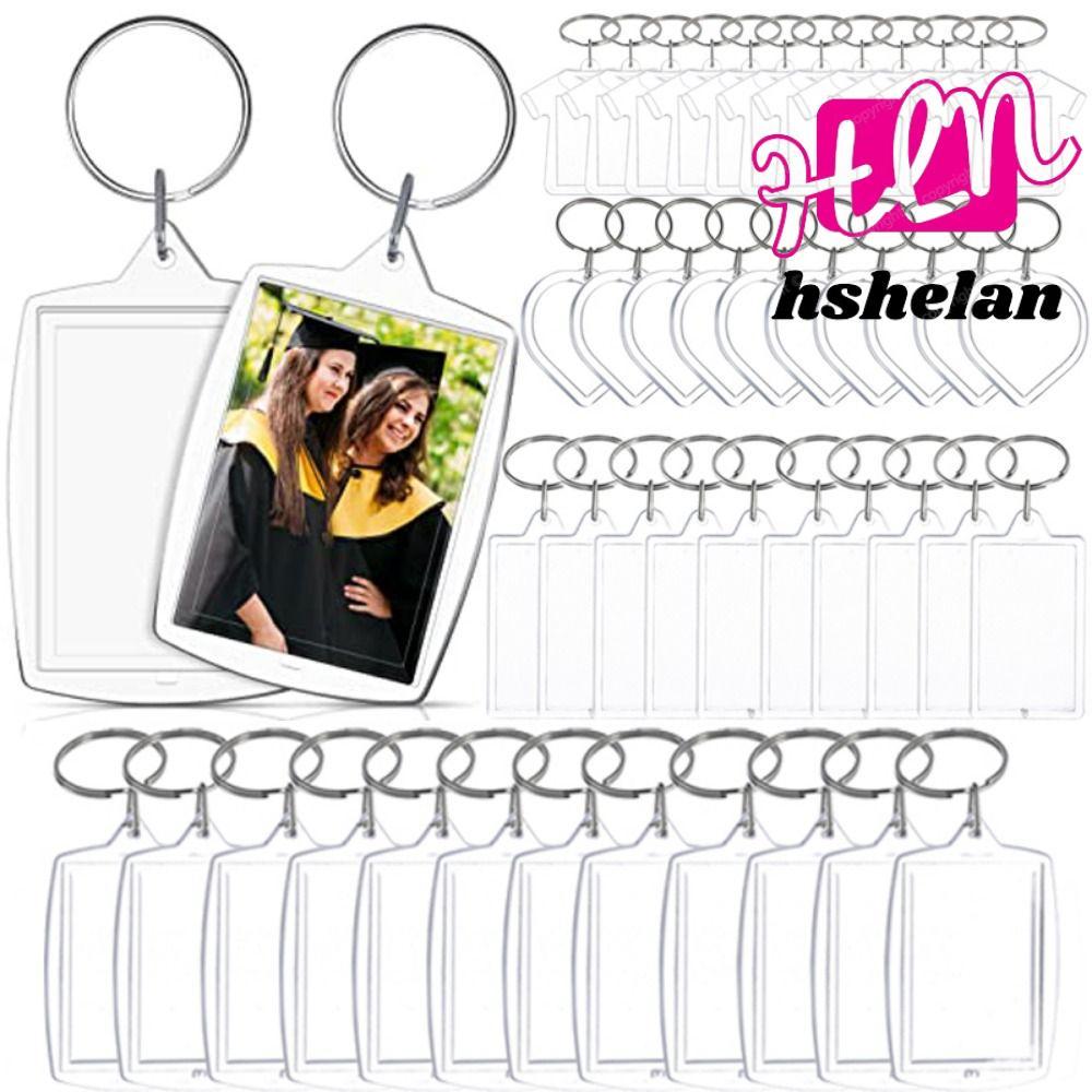 HSHELAN 5 ชิ้นกรอบรูปพวงกุญแจ, Snap-In Custom ใส่ Photo Blank พวงกุญแจ, จี้พู่อะคริลิคโปร่งใสพวงกุญแ