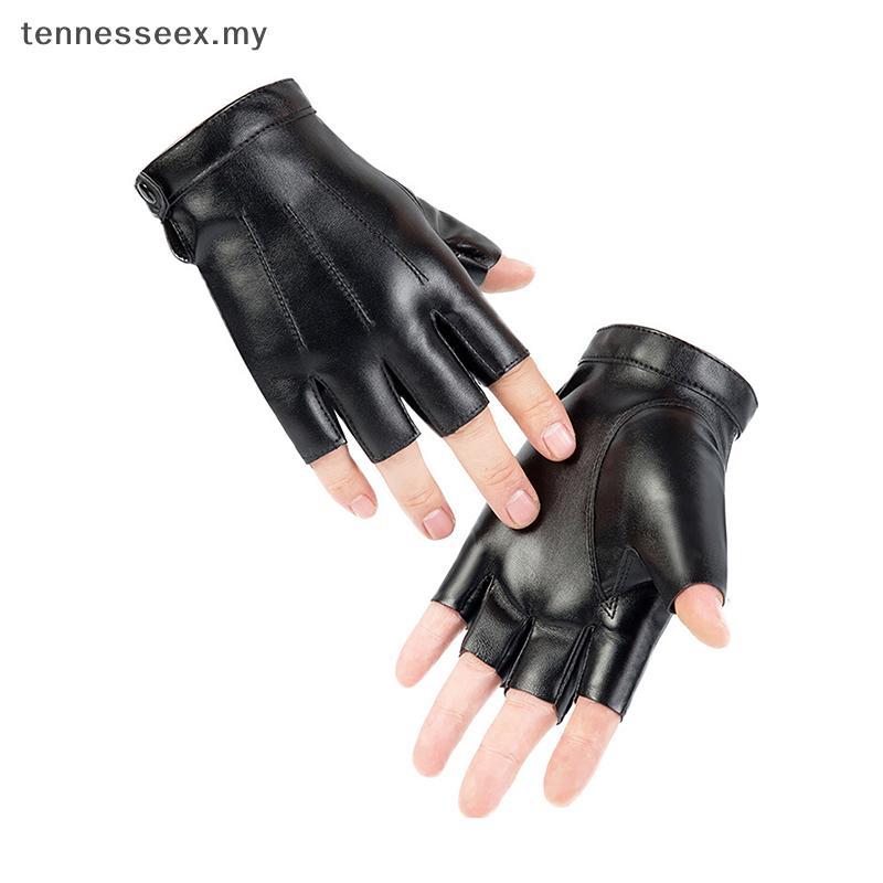 [TENN] Fingerless Men Gloves PU Leather Motor Punk Gloves Male Mittens Half Finger Outdoor Mens Leat