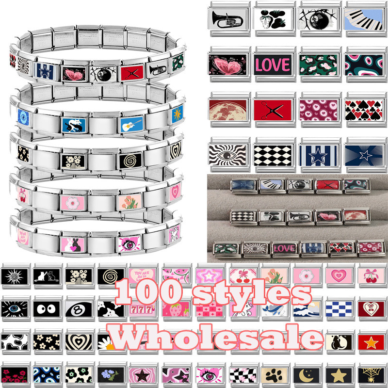 สร้อยข้อมือสแตนเลส ขนาด 9 มม. พิมพ์ลายอิตาเลียน charm พร้อมอุปกรณ์ทำเอง DIY