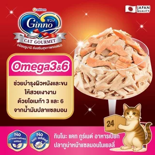 (ครึ่งลัง 24 ซอง) Ginno Premium Wet Cat Food กินโนะ อาหารเปียกแมว ไม่เติมเกลือ เนื้อแน่น ขนาด 60g